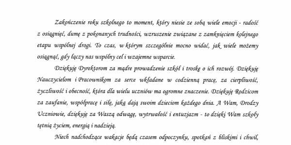 List Zastępcy Prezydenta Miasta - Pana Tomasza Klima - zakończenie roku szkolnego 2025_2026.jpg